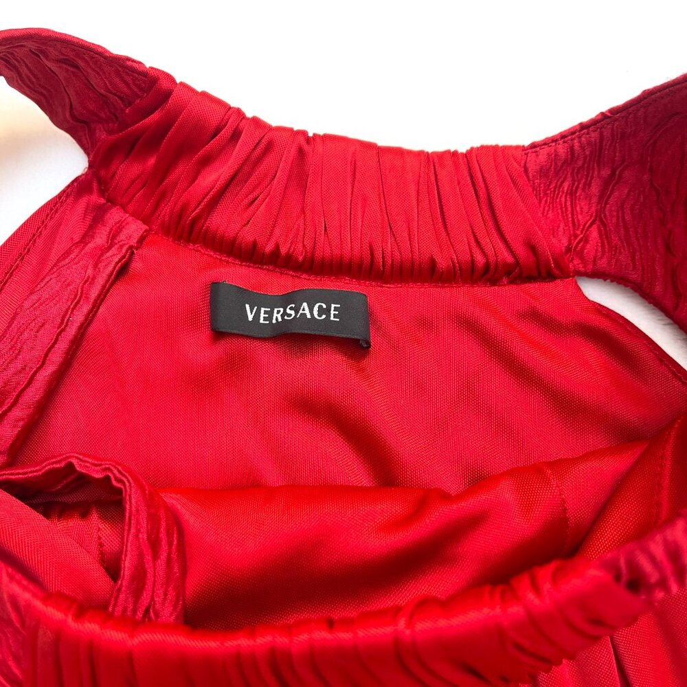 Auc Versace Red Sleeveless Textured Detail Mid-length Cocktail Dress IT 38 - Picture 5 of 17